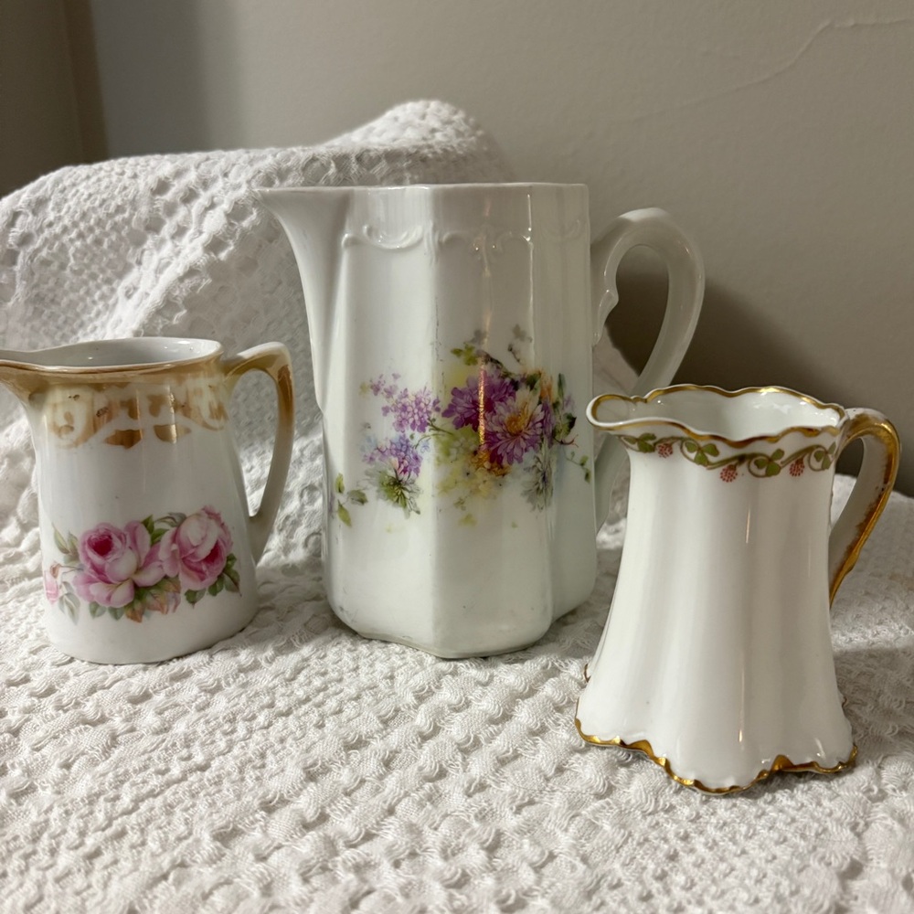 Three Vintage small pitchers / Haviland & Co Limoges France  / and two others